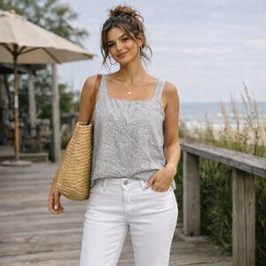 J.Crew Striped Linen Tank Top Coastal Summer Cottagecore